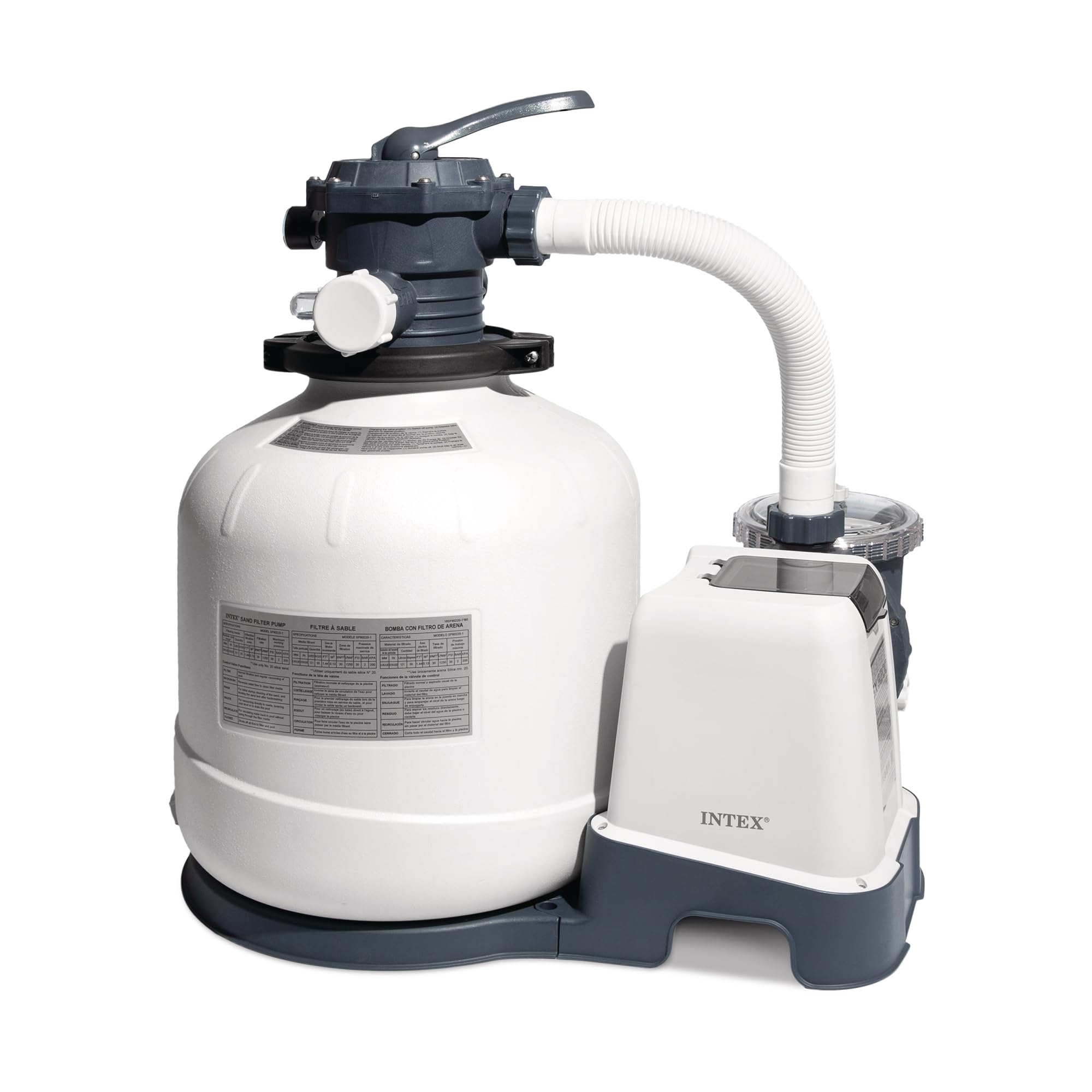 Intex Krystal Clear SX3000 sand filter pump with white tank and gray motor