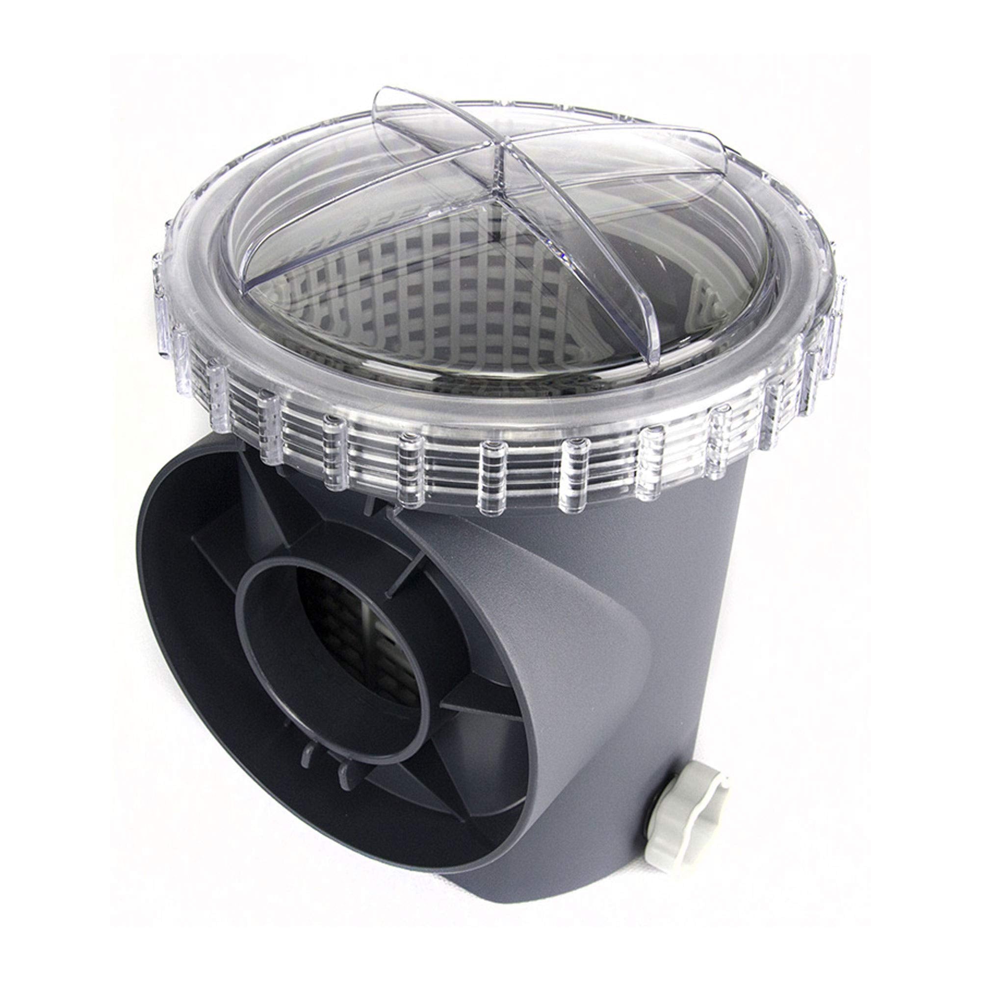 Close-up of the Intex sand filter pump clear strainer basket