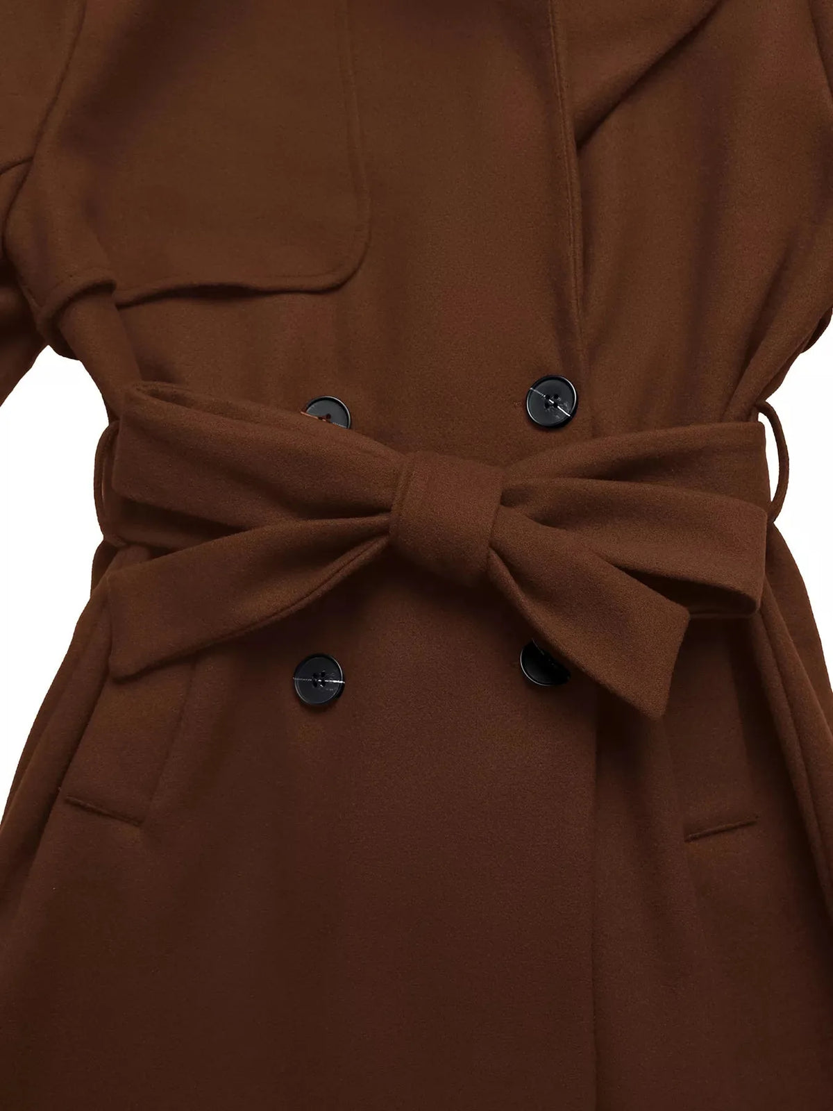 Belted Double-Breasted Long Coat in Brown - image 4