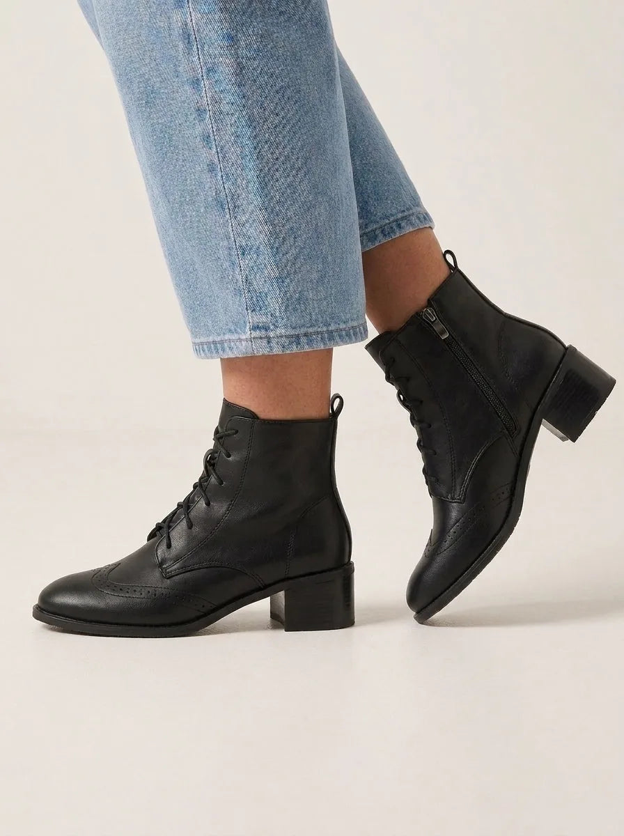 Faux Leather Lace-Up Ankle Boots with Side Zip and Block Heel – Black or Dark Brown - image 6