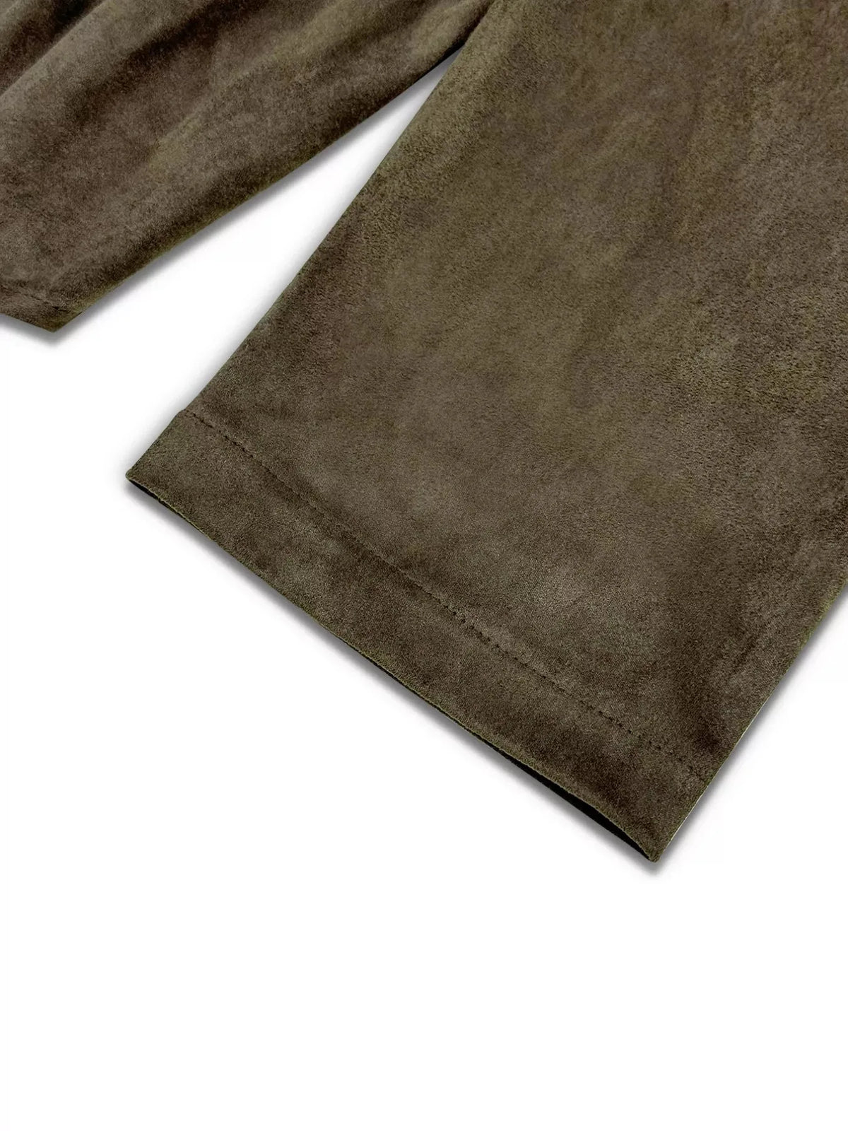 Faux Suede Cropped Bomber Jacket with Collar and Zip Front – Army Green - image 5