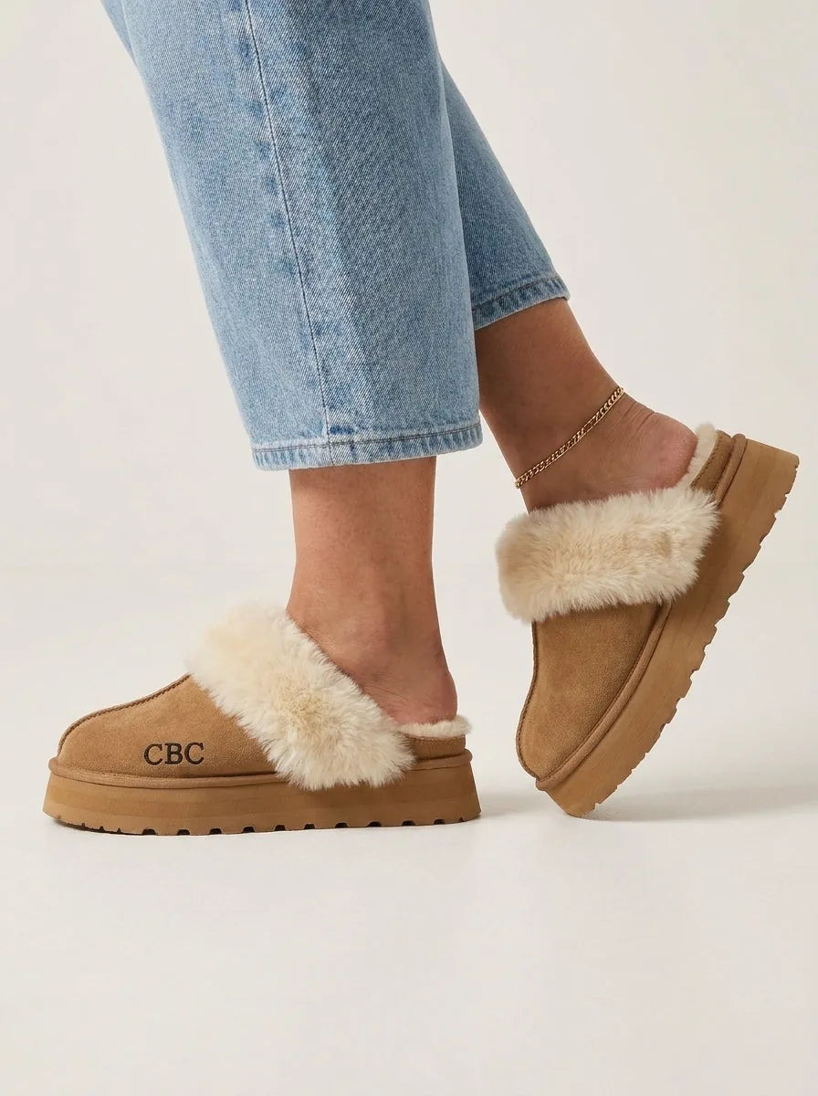 Fluffy Platform Slippers with Suede Upper – Brown, Cream or Black - image 2