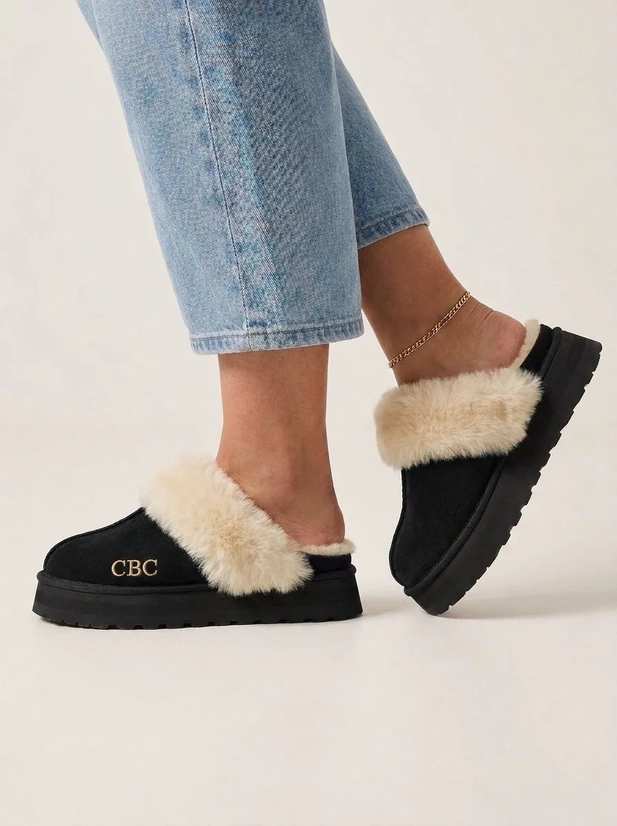Fluffy Platform Slippers with Suede Upper – Brown, Cream or Black - image 6