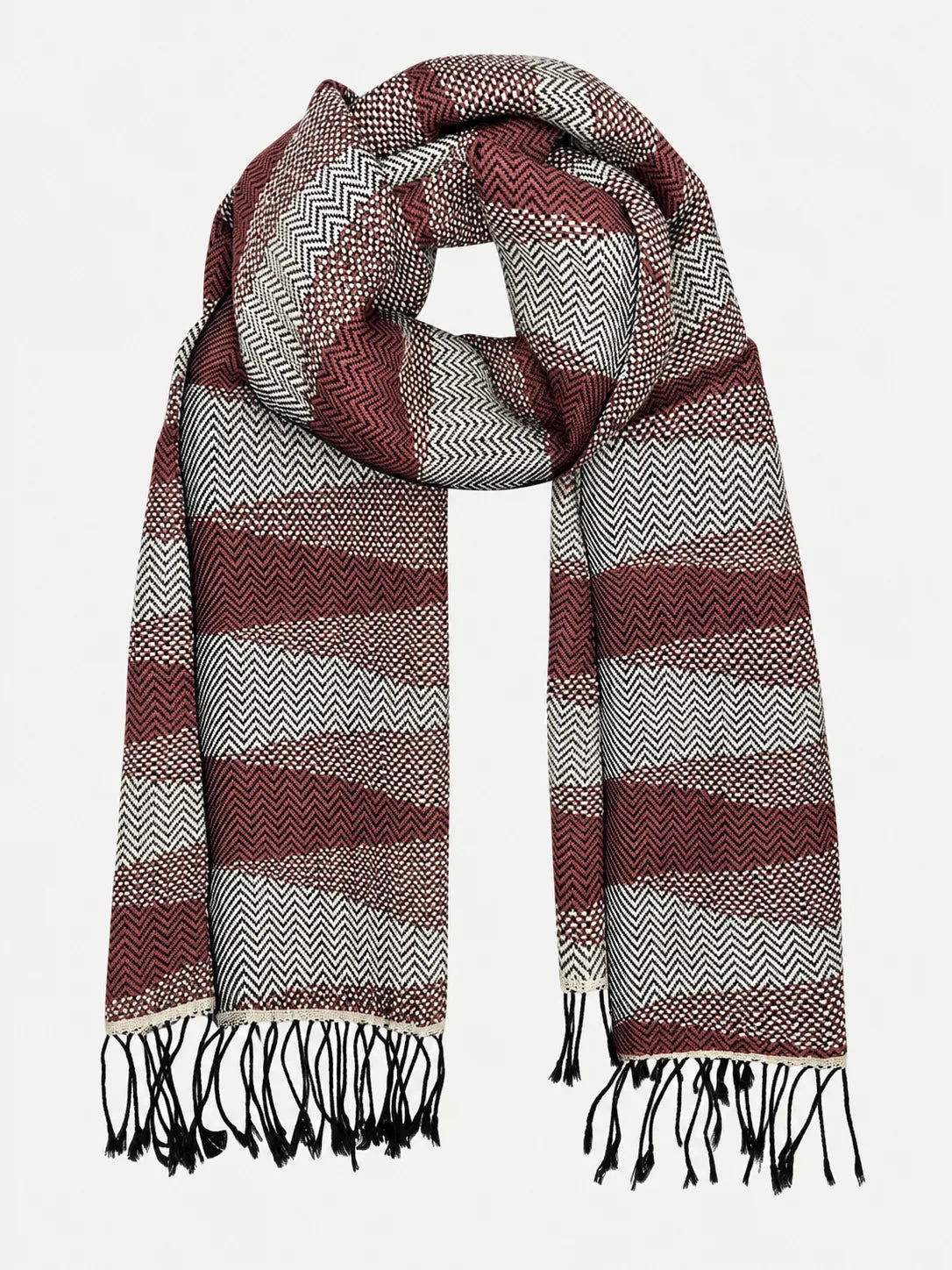 Handwoven Chevron Cotton Scarf with Knotted Tassels, 68 Inch – Eclipse, Flax or Autumn - image 1