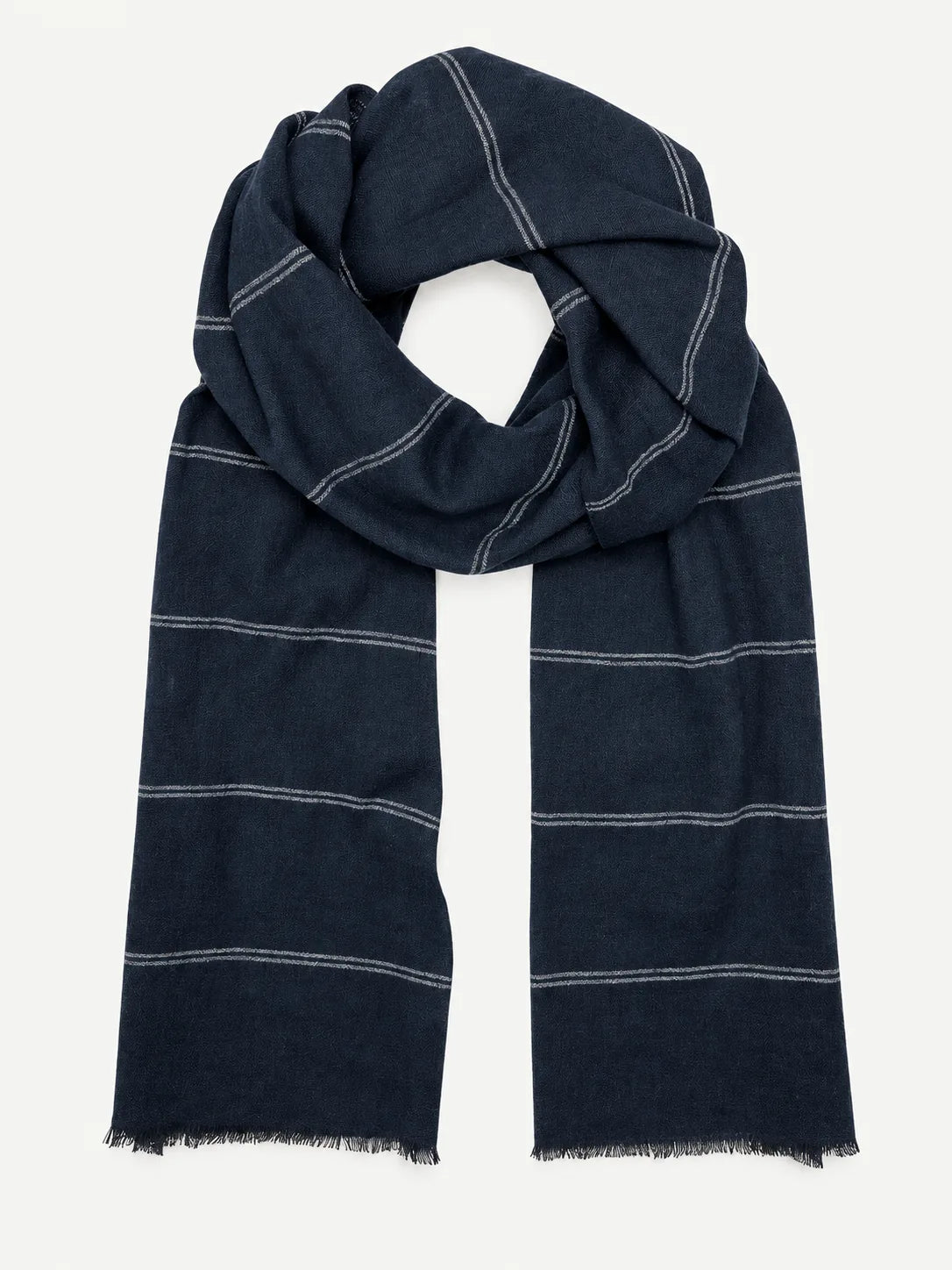 Handwoven Cotton Striped Scarf with Fringe, 73 Inch – Ash, Honey, Merlot or Navy - image 1