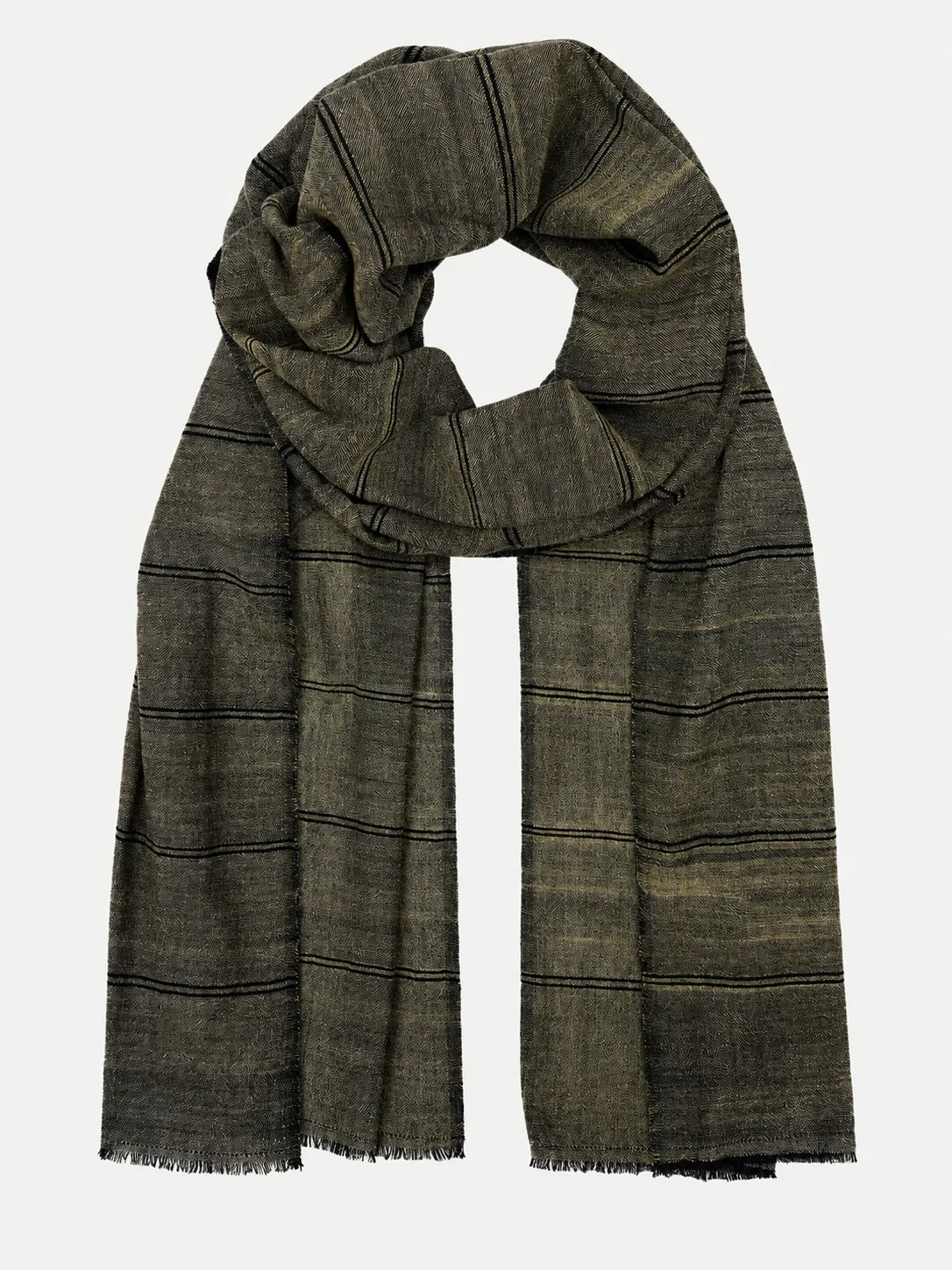 Handwoven Cotton Striped Scarf with Fringe, 73 Inch – Ash, Honey, Merlot or Navy - image 2