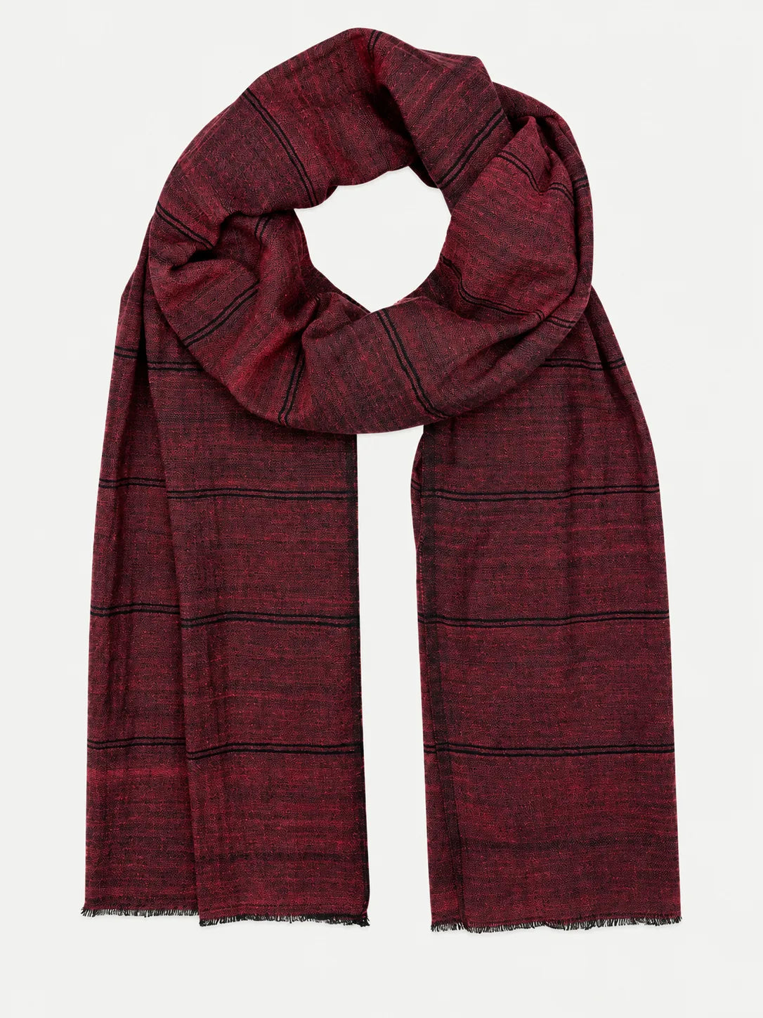 Handwoven Cotton Striped Scarf with Fringe, 73 Inch – Ash, Honey, Merlot or Navy - image 3