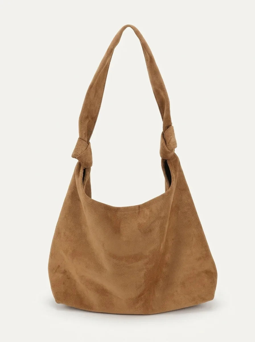 Knotted Strap Faux Suede Hobo Bag - image 1
