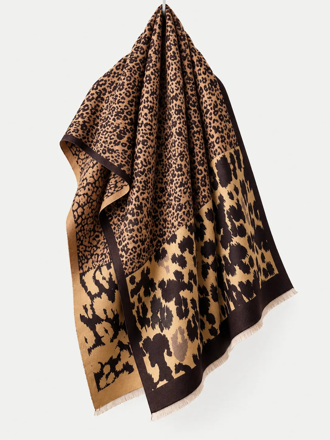 Leopard Print Cotton Scarf, 72 Inch – Black or Mocha - image 4