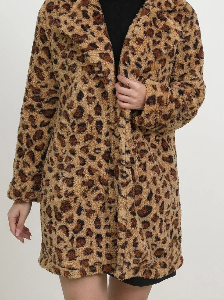 Leopard Print Fuzzy Teddy Coat - image 1