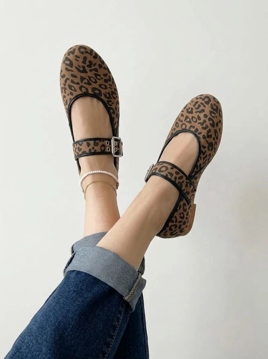 Leopard Print Mary Jane Flats with Buckle Strap - image 3