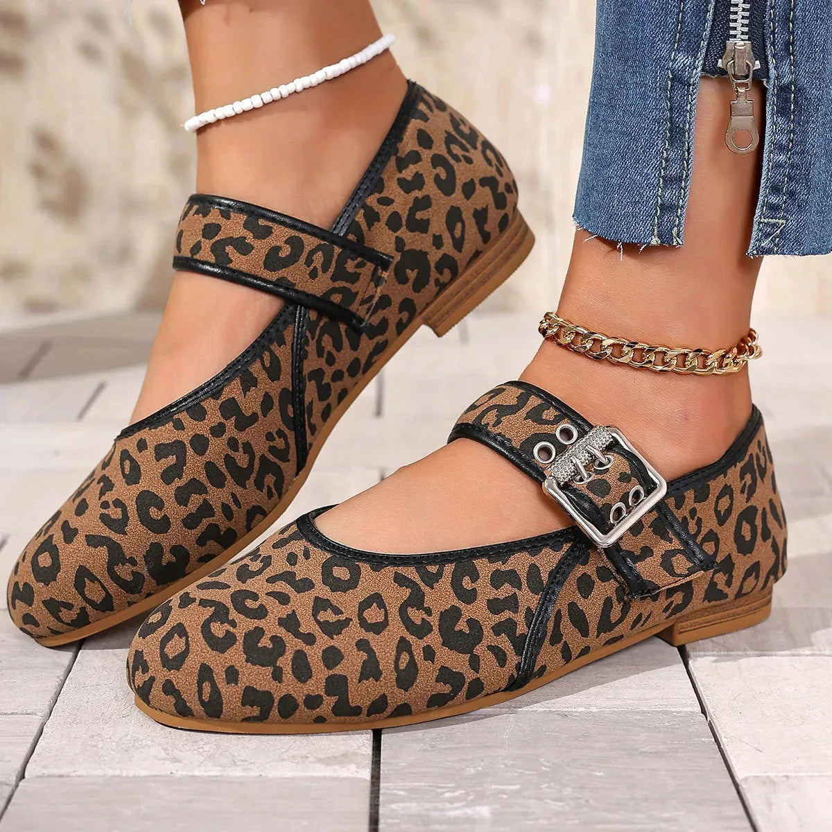 Leopard Print Mary Jane Flats with Buckle Strap - image 4
