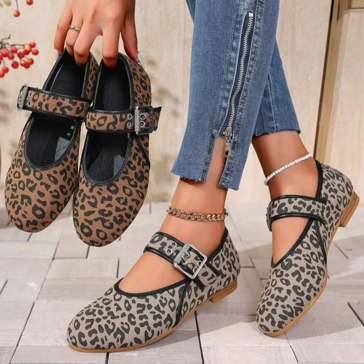 Leopard Print Mary Jane Flats with Buckle Strap - image 5
