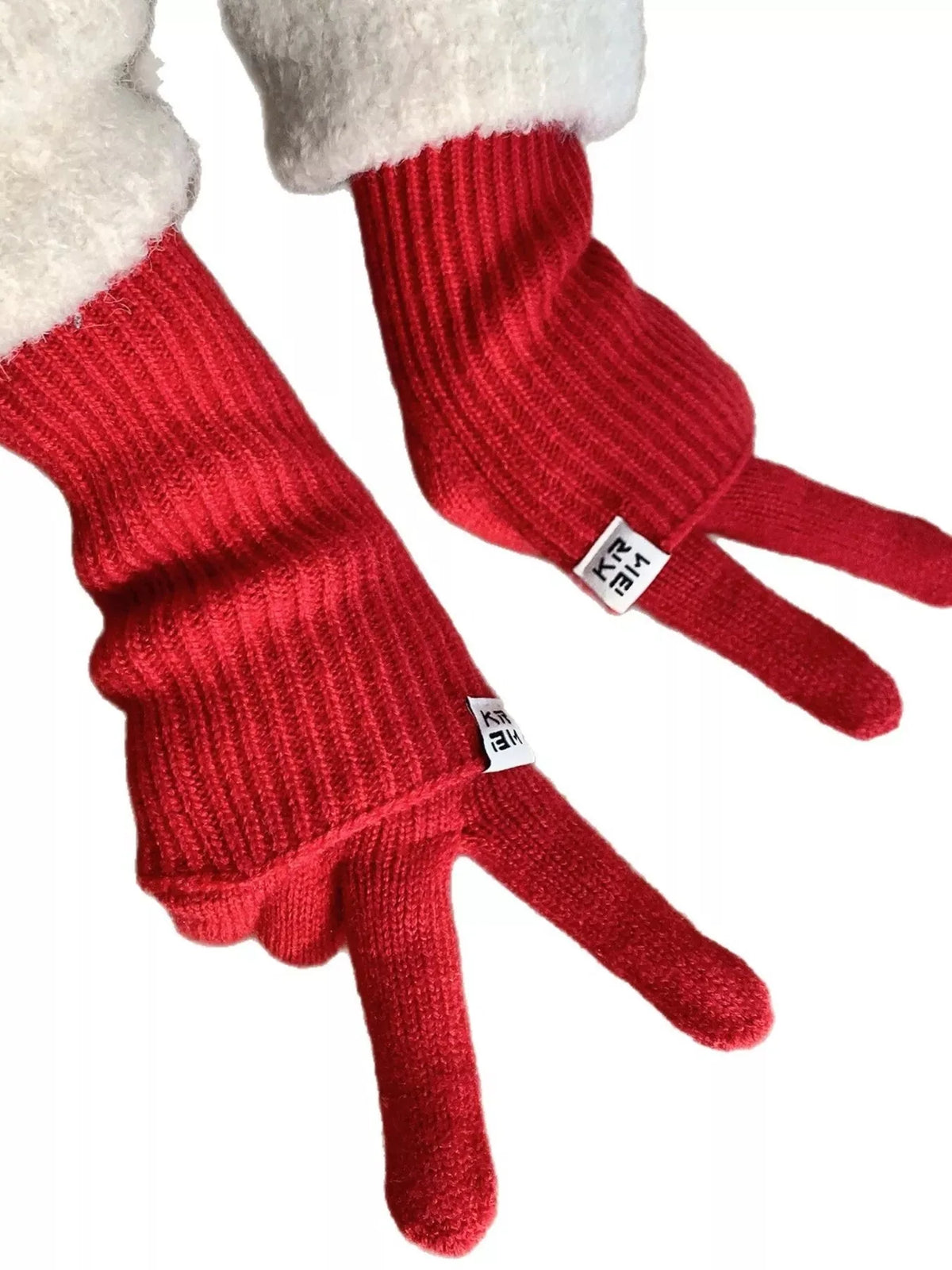 Long Ribbed Knit Winter Gloves, 11 Inch - image 1