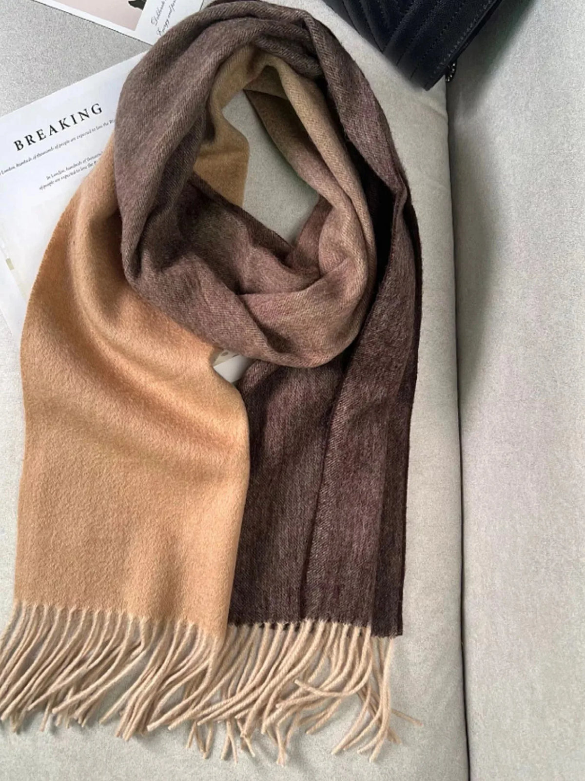 Long Wool Color Block Fringe Scarf, 76 Inch - image 5