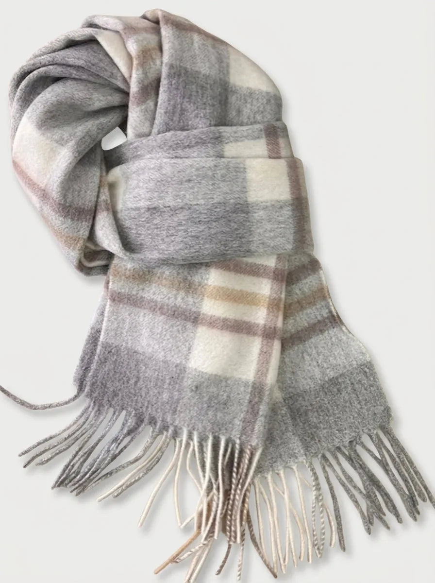 Long Wool Tartan Scarf with Fringe, 76 Inch - image 2