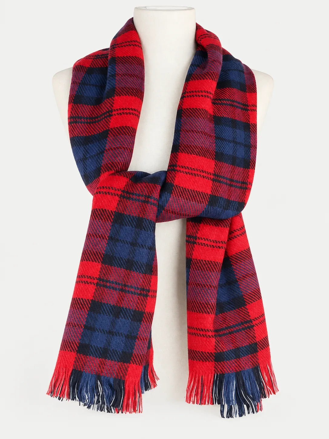 Plaid Blanket Scarf with Fringe, 30 x 78 Inch – Black & White or Red - image 1