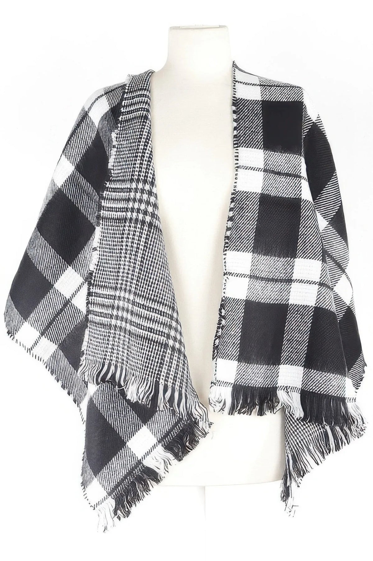 Plaid Blanket Scarf with Fringe, 30 x 78 Inch – Black & White or Red - image 4
