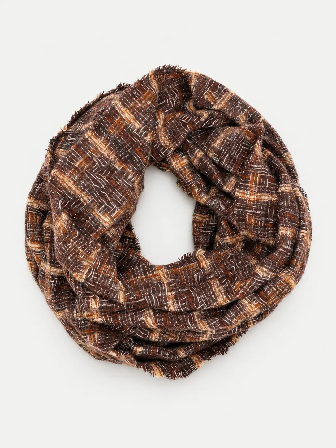 Plaid Infinity Loop Scarf in Soft Polyester – Brown or Taupe - image 1