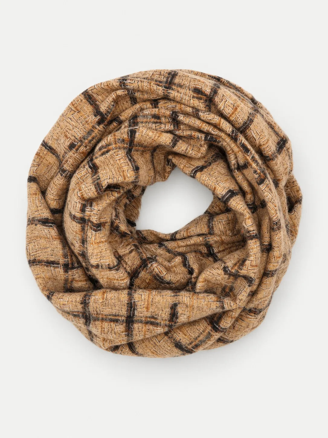 Plaid Infinity Loop Scarf in Soft Polyester – Brown or Taupe - image 2