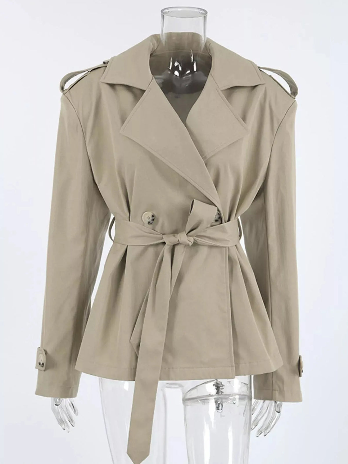 Short Double-Breasted Trench Coat with Tie Belt - image 1
