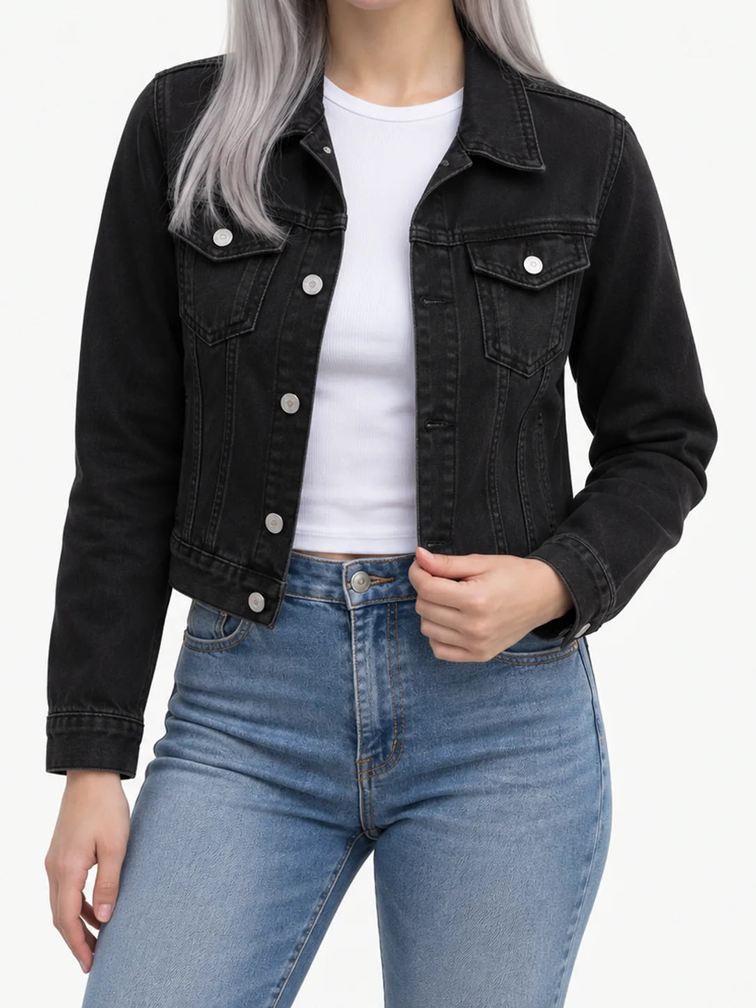 Slim-Fit Stretch Denim Jacket with Button Front and Pockets – 7 Colours - image 2