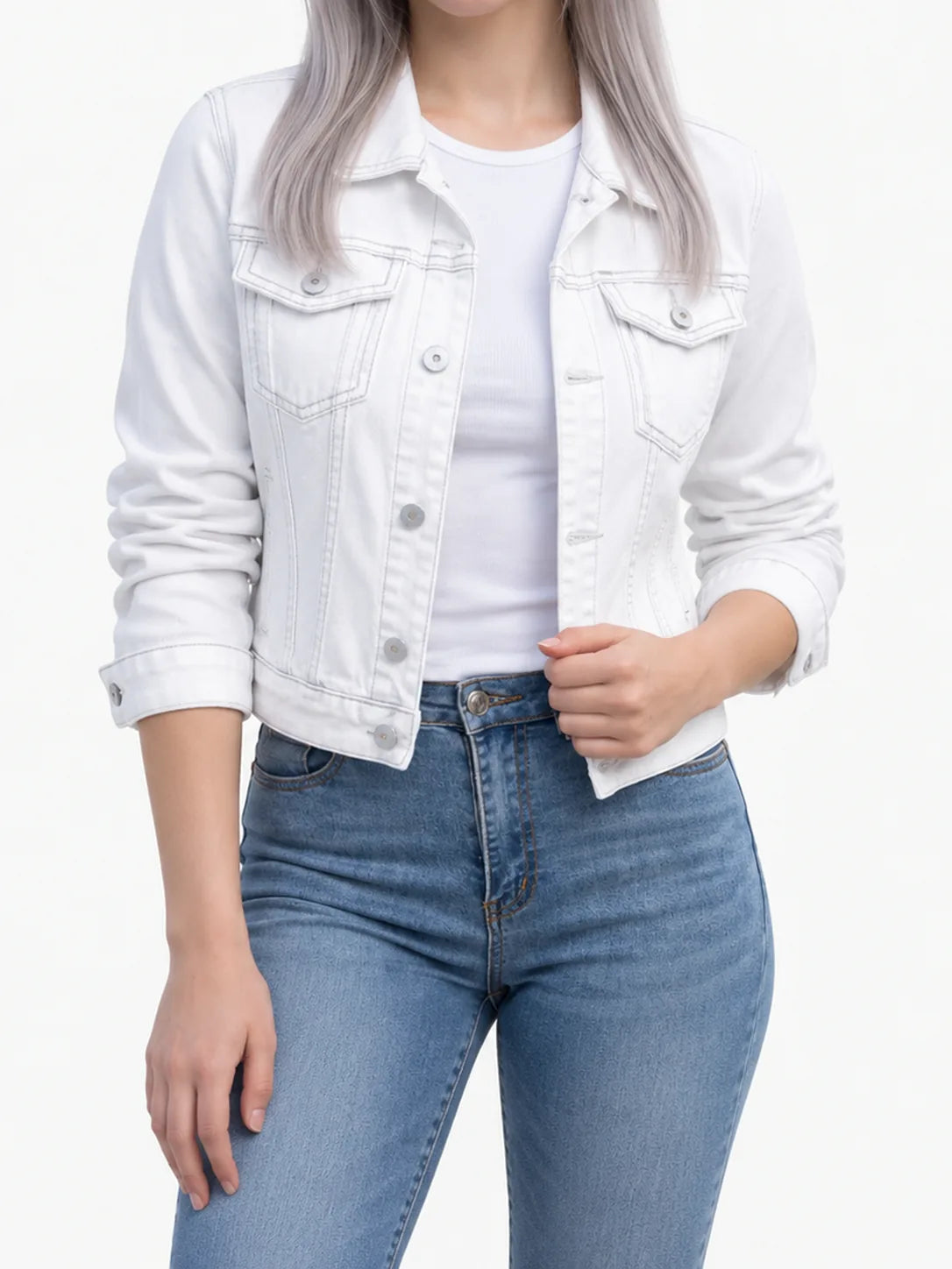 Slim-Fit Stretch Denim Jacket with Button Front and Pockets – 7 Colours - image 3