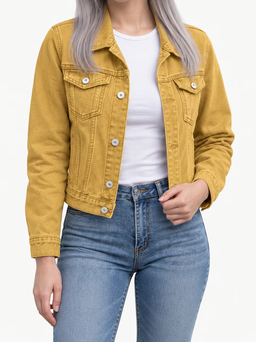Slim-Fit Stretch Denim Jacket with Button Front and Pockets – 7 Colours - image 4