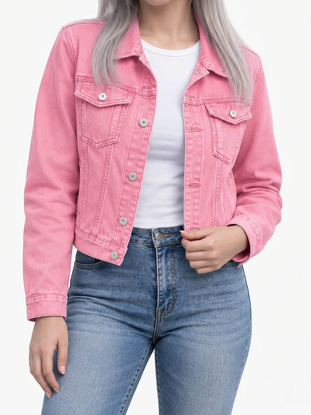 Slim-Fit Stretch Denim Jacket with Button Front and Pockets – 7 Colours - image 5