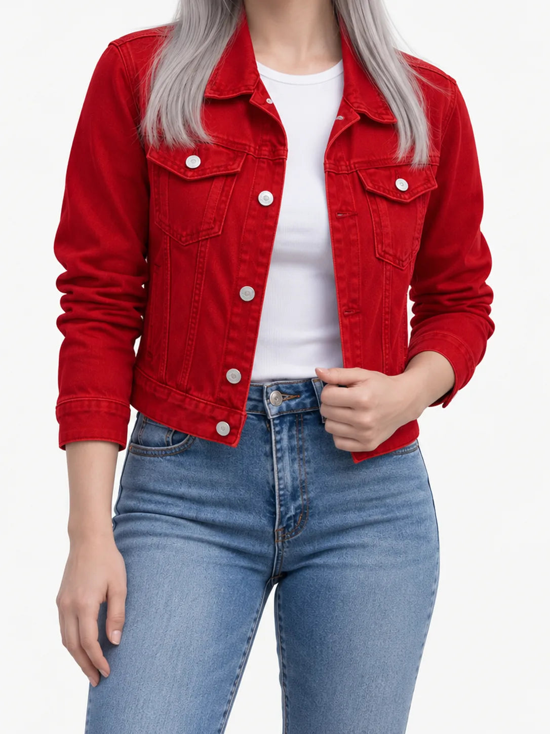 Slim-Fit Stretch Denim Jacket with Button Front and Pockets – 7 Colours - image 6