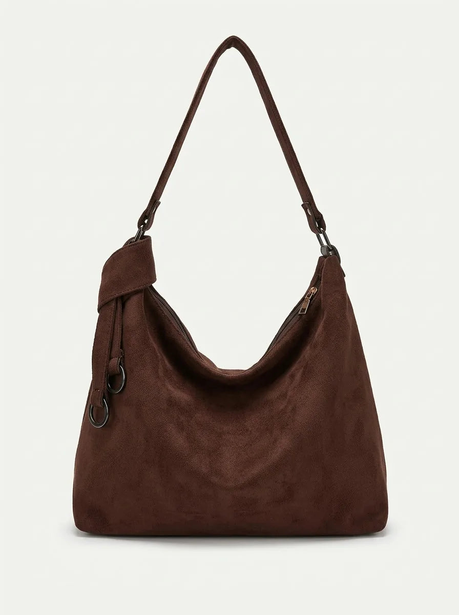 Slouchy Faux Suede Shoulder Bag with Knot Detail - image 3