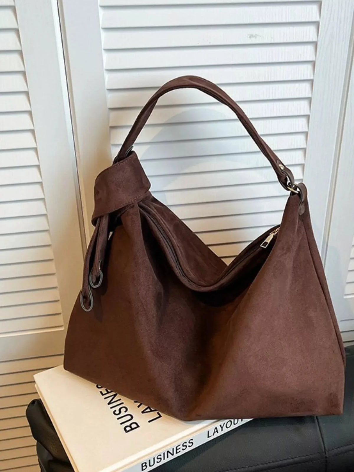 Slouchy Faux Suede Shoulder Bag with Knot Detail - image 4