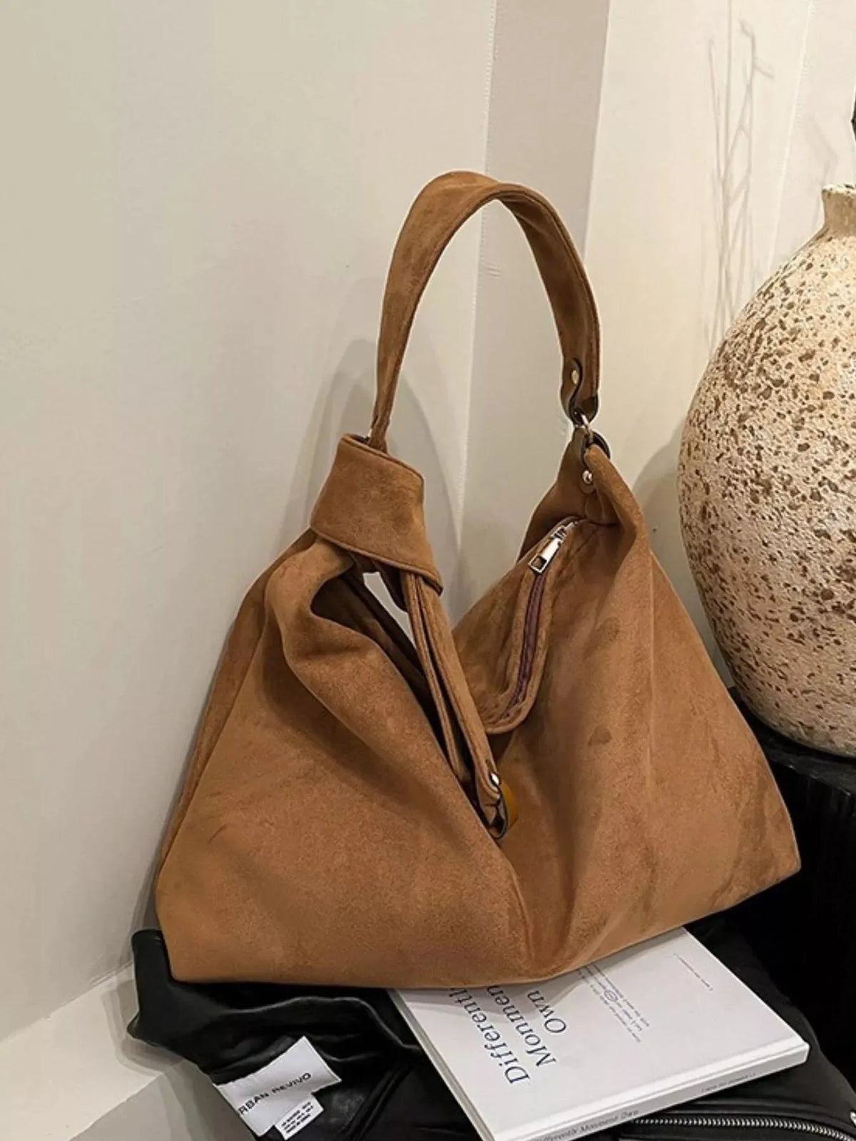 Slouchy Faux Suede Shoulder Bag with Knot Detail - image 6