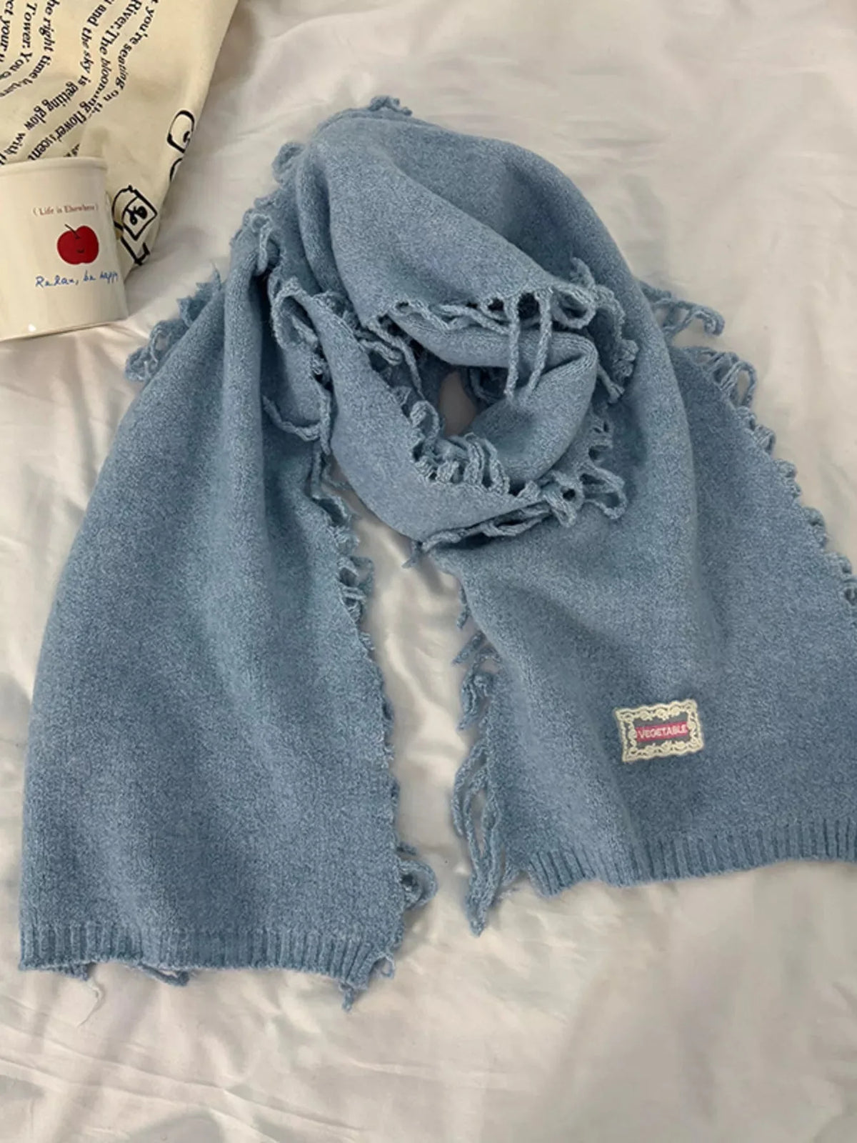 Soft Knit Fringe Scarf, 69 Inch – Pastel Yellow or Blue - image 4