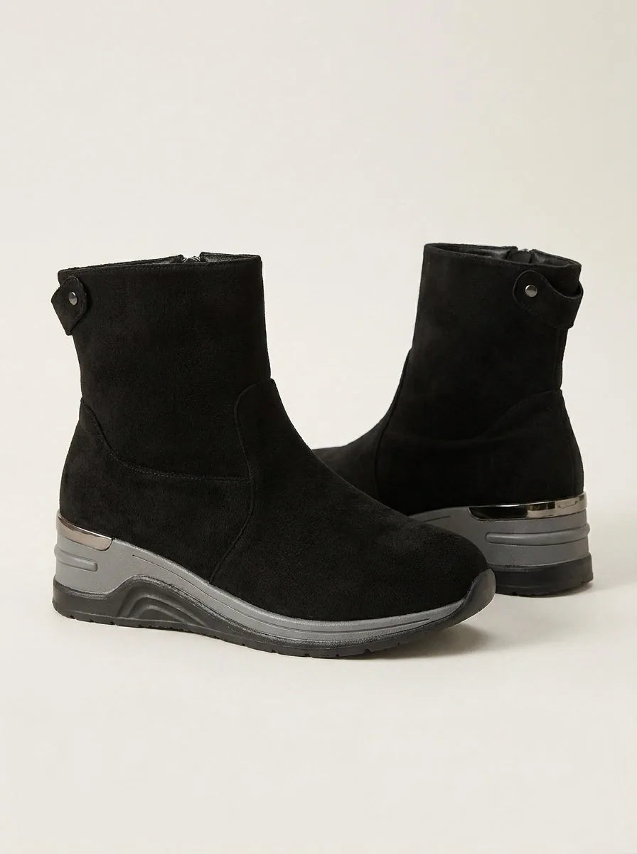 Suede Ankle Boots with Wedge Heel, Pull-On – Beige, Gray, Black or Taupe - image 5