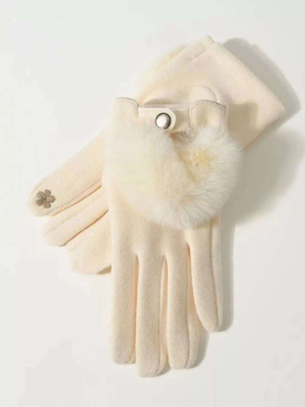 White Faux Fur Cuff Knit Gloves, 9 Inch - image 1