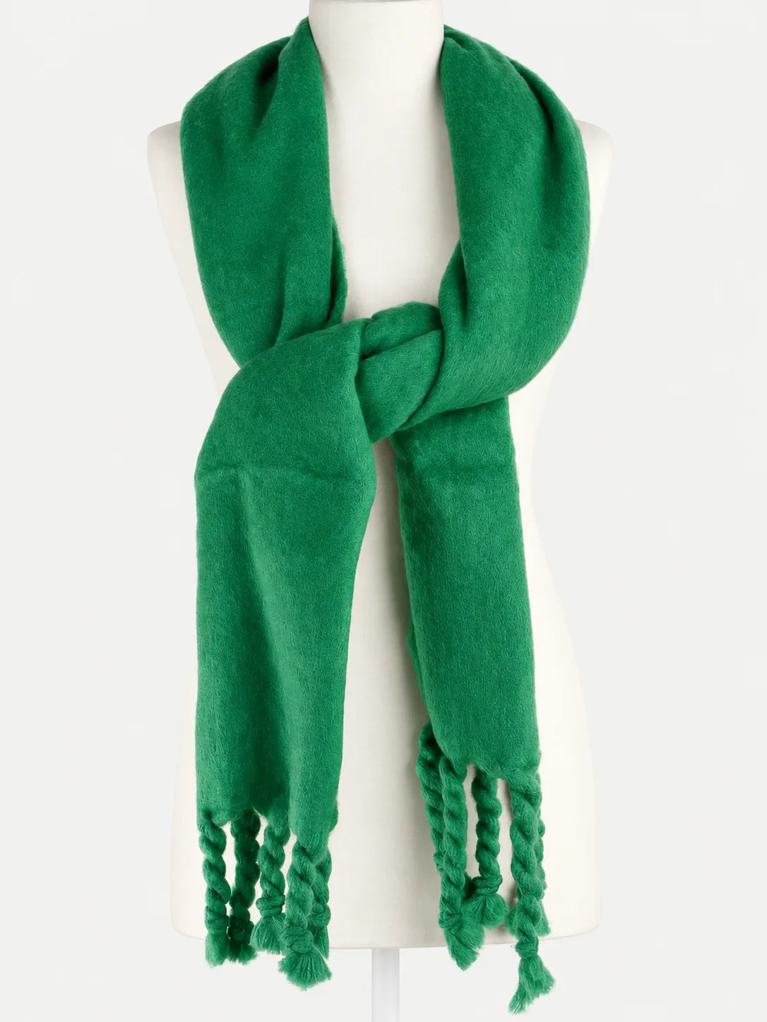 Wide Soft Scarf with Twisted Fringe, 68 Inch – Green, Ivory or Red - image 1