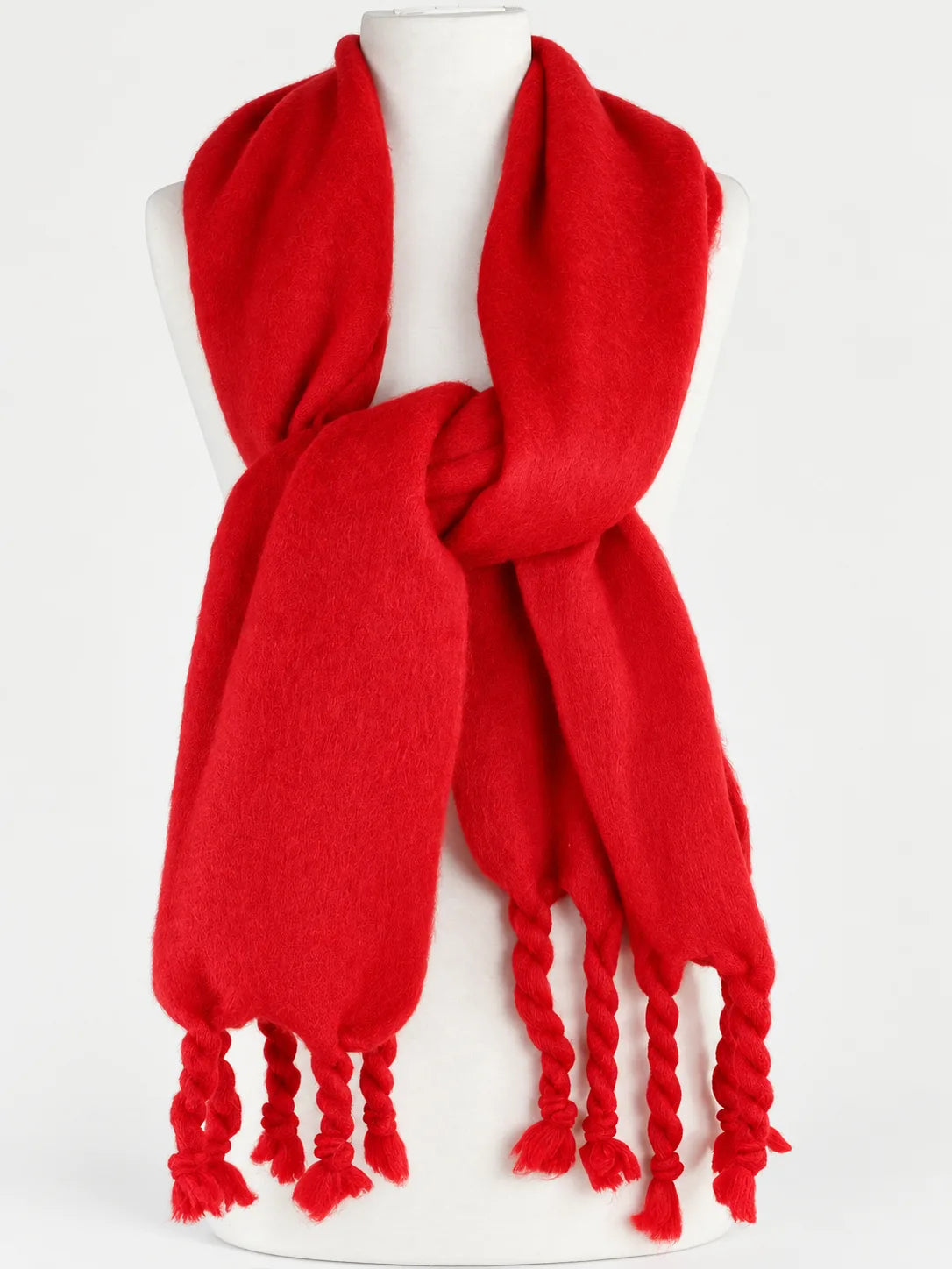 Wide Soft Scarf with Twisted Fringe, 68 Inch – Green, Ivory or Red - image 2