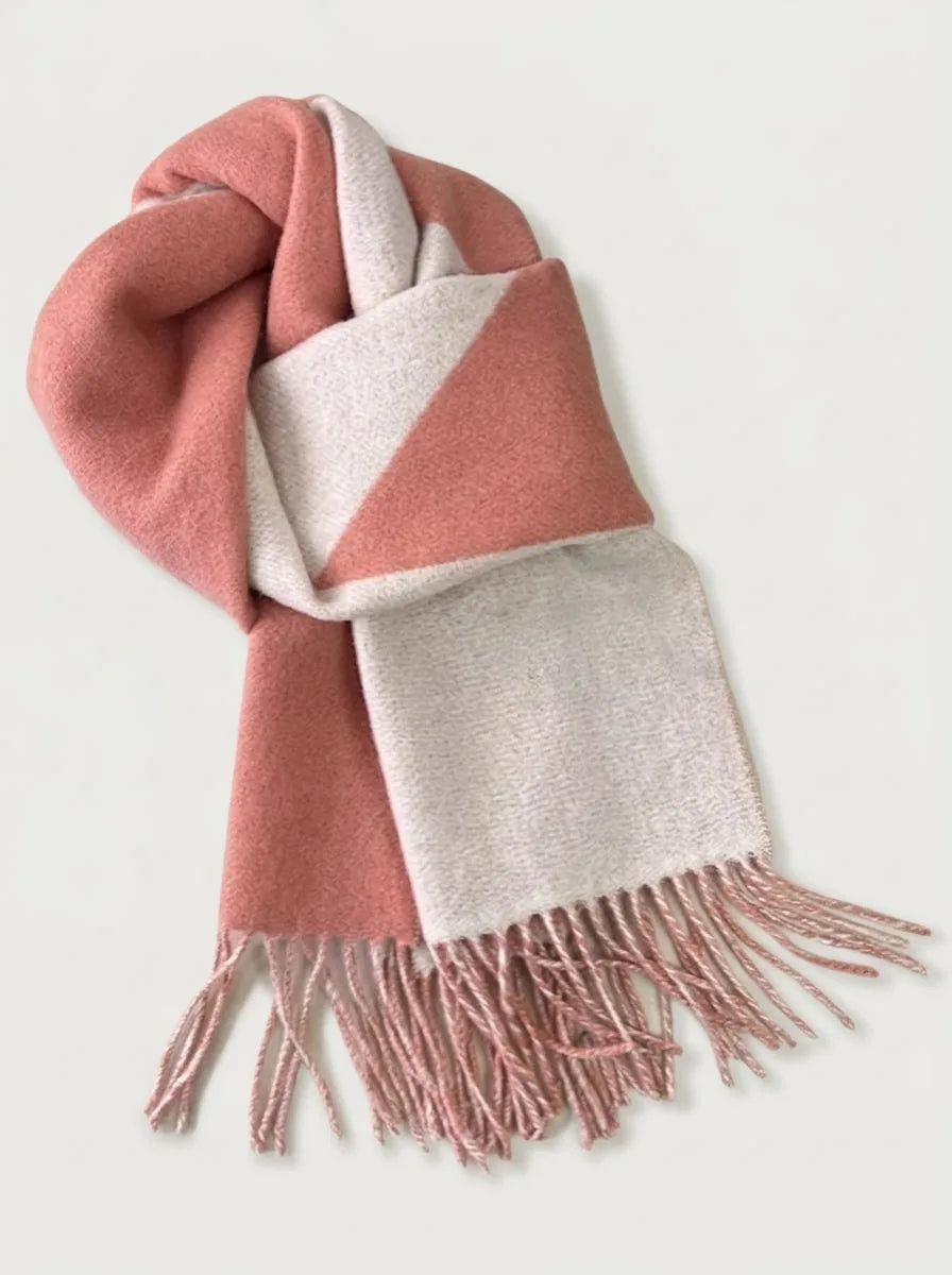 Wool Color Block Scarf with Fringe, 74 Inch - image 1