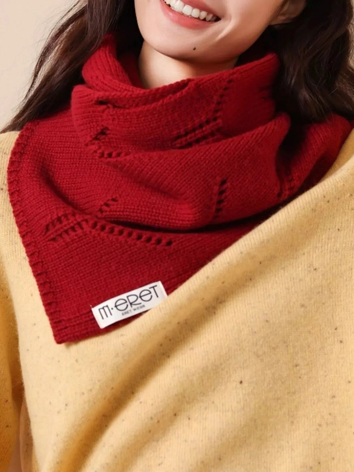 Wool Openwork Knit Scarf, 63 Inch - image 5