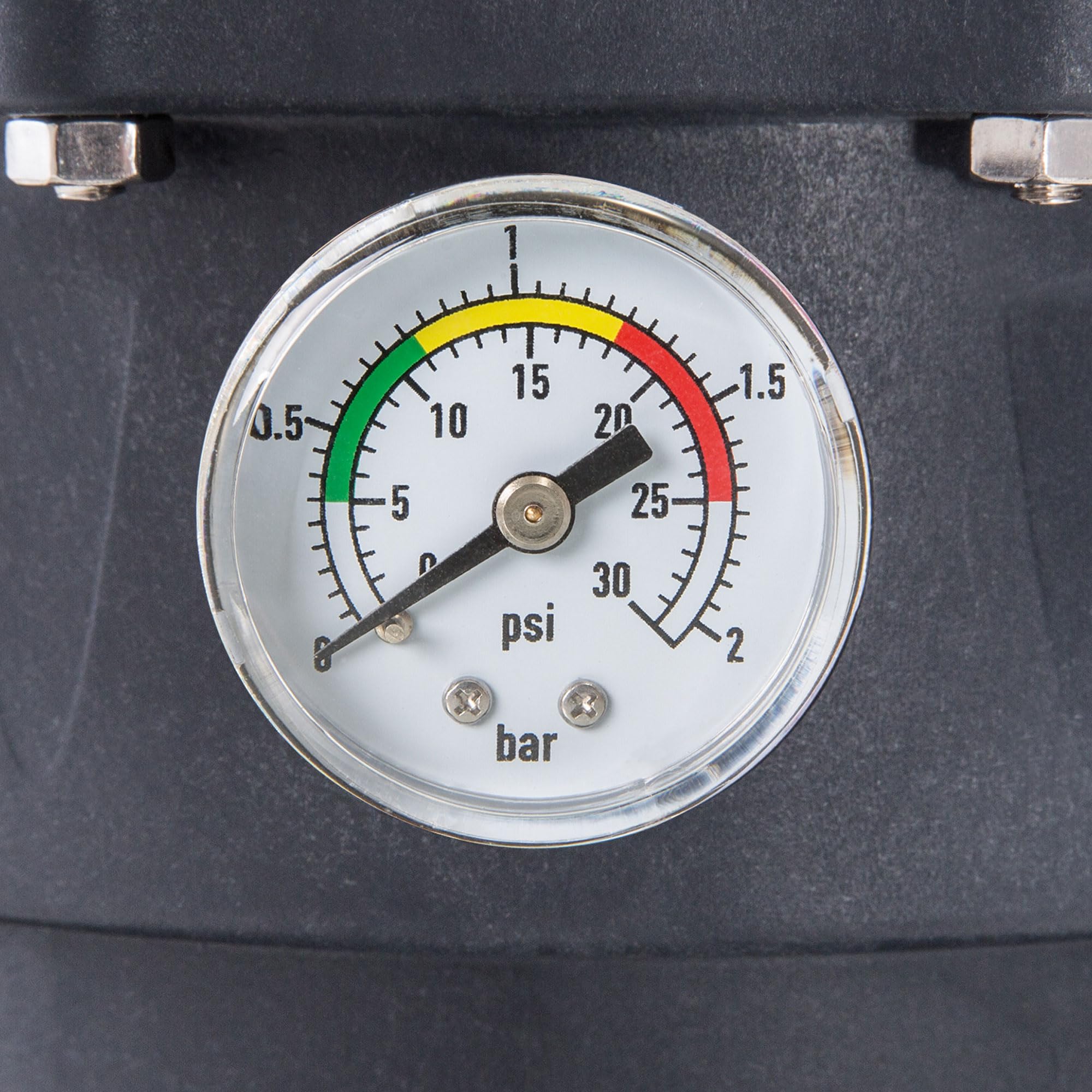 Close-up of the Intex sand filter pump pressure gauge
