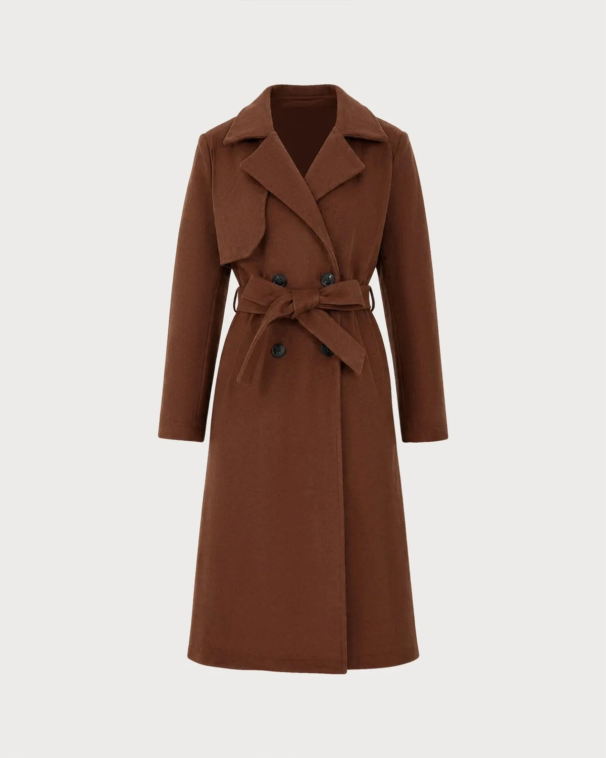 Belted Double-Breasted Long Coat in Brown - image 1