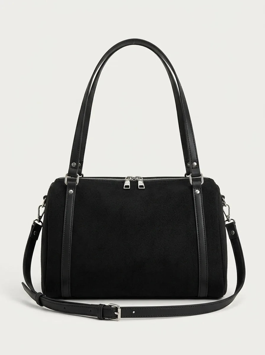 Black Suede Crossbody Bag with Top Handles - image 1