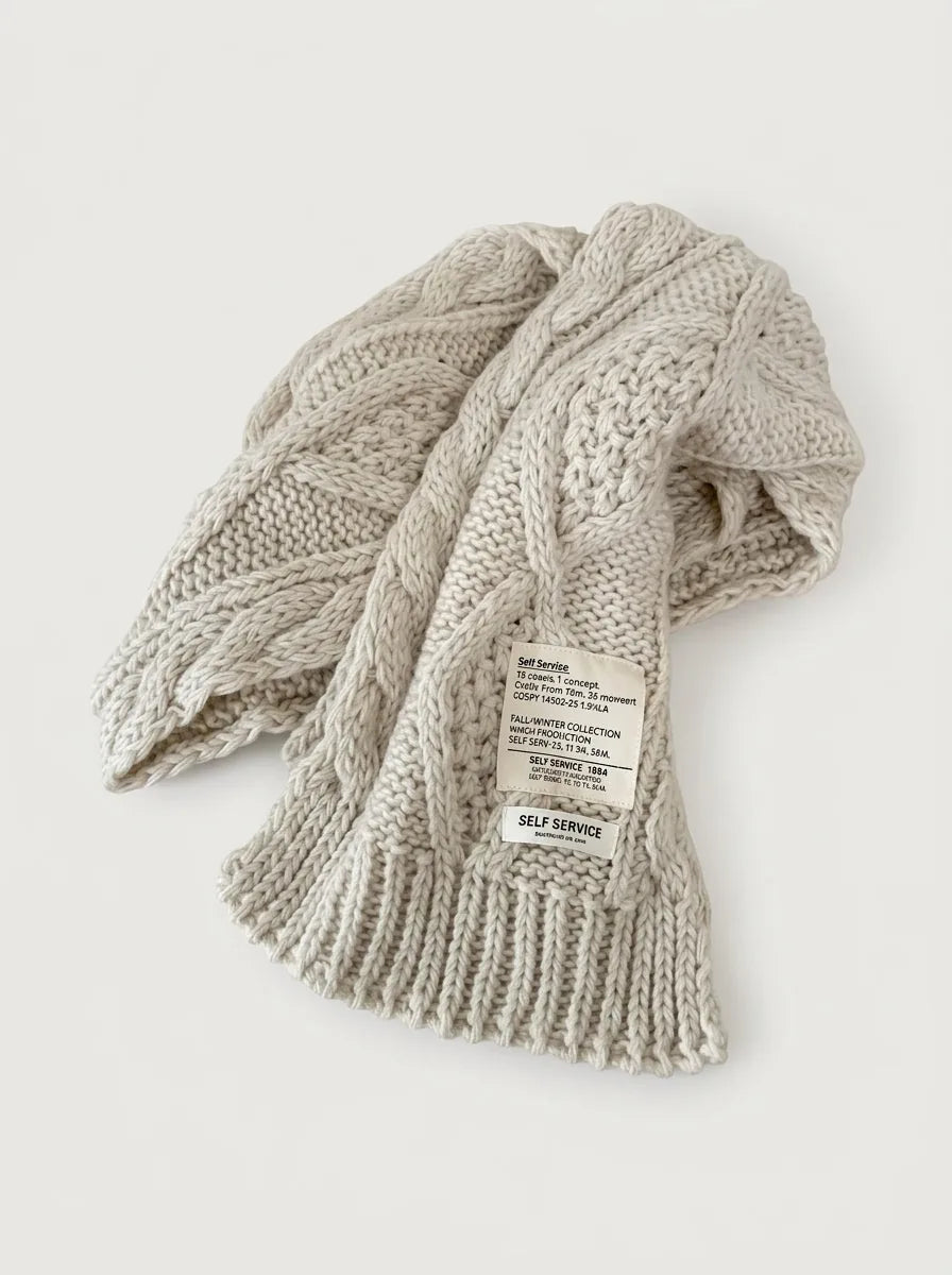 Chunky Cable Knit Wool Scarf, 59 Inch - image 7