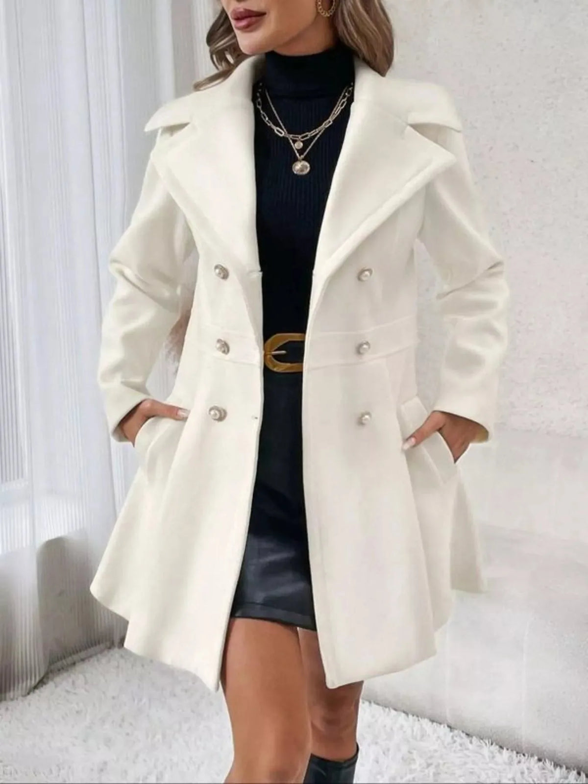 Double-Breasted Belted Fit-and-Flare Coat - image 1