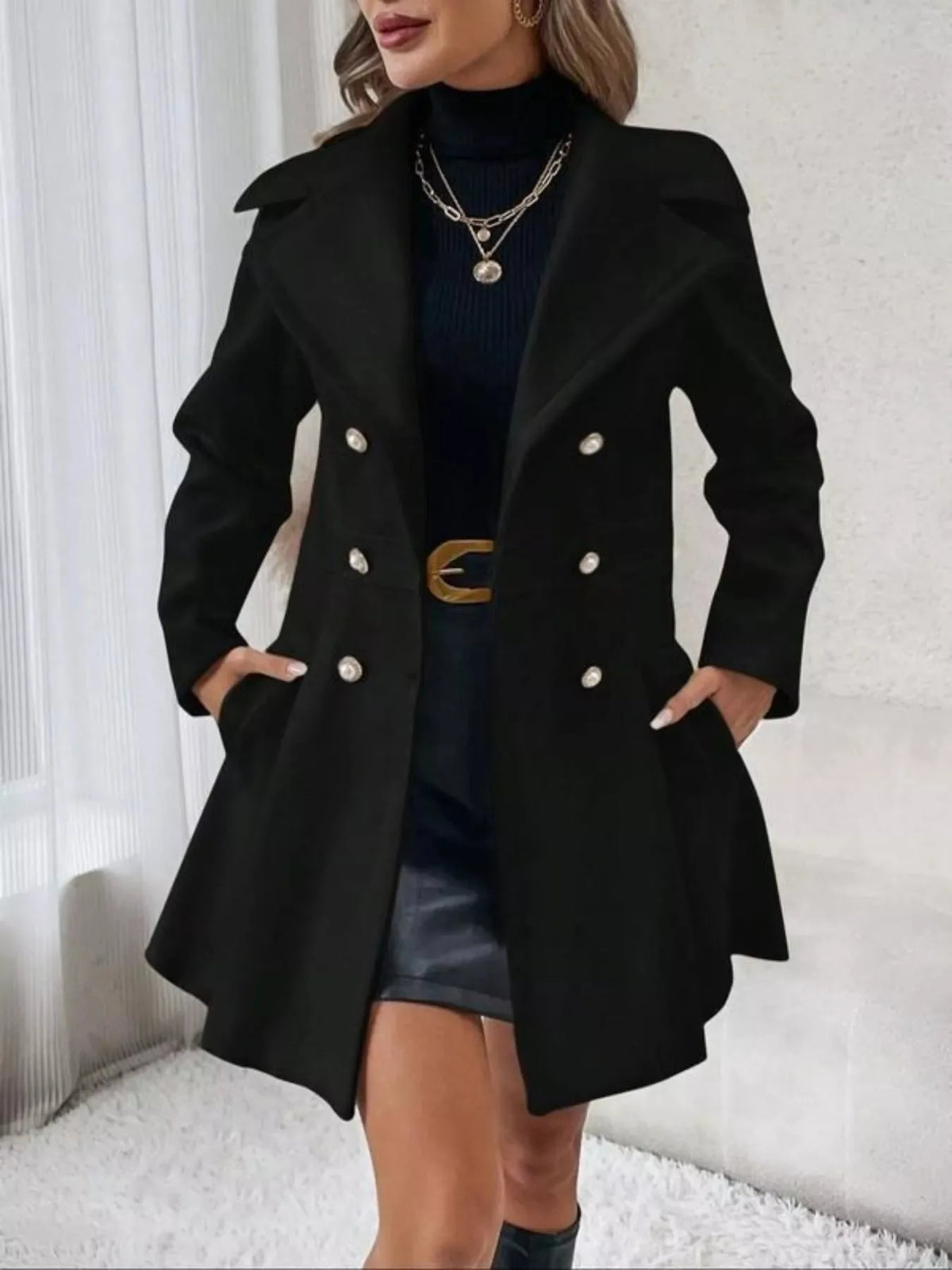 Double-Breasted Belted Fit-and-Flare Coat - image 4
