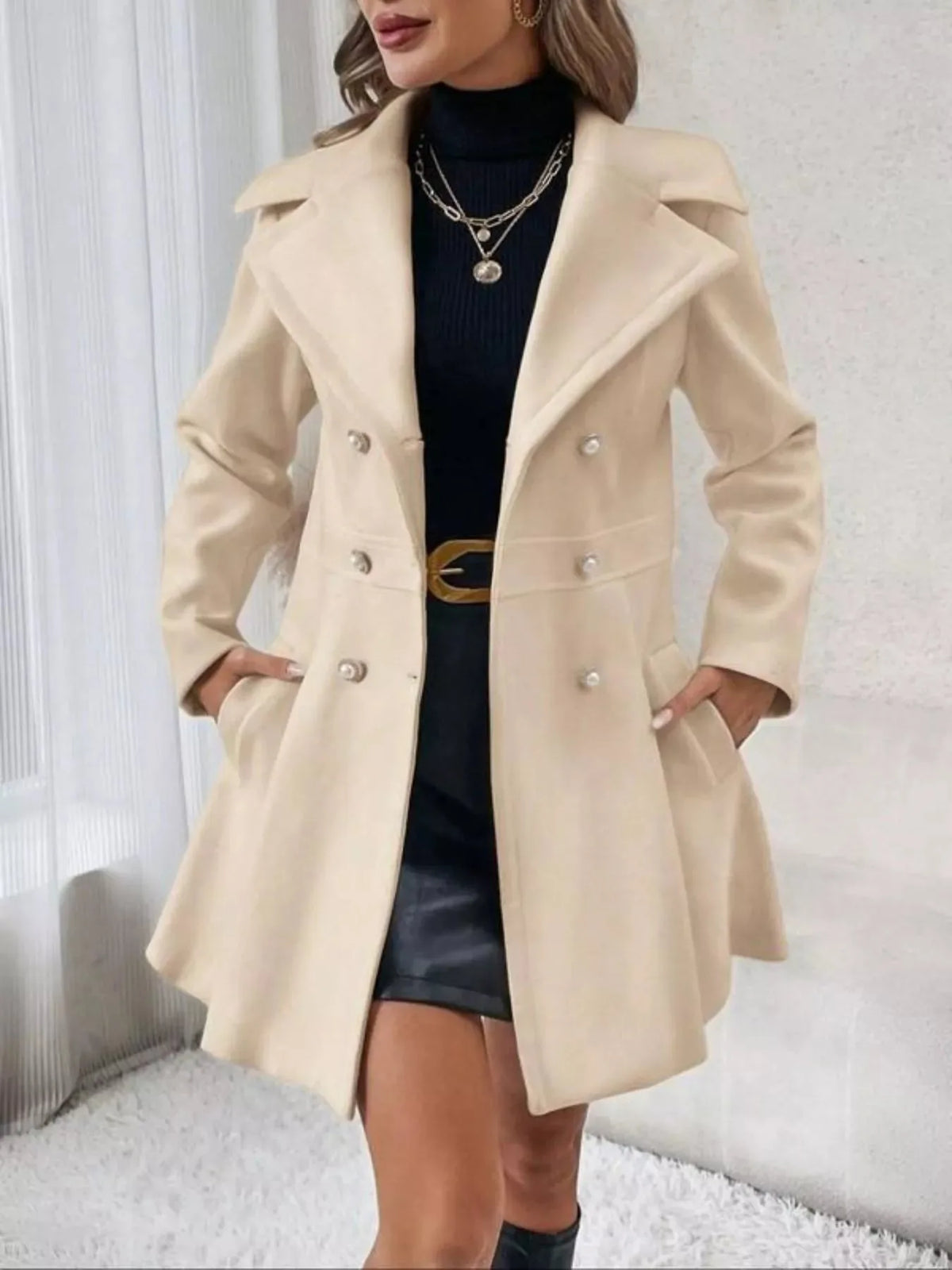 Double-Breasted Belted Fit-and-Flare Coat - image 7