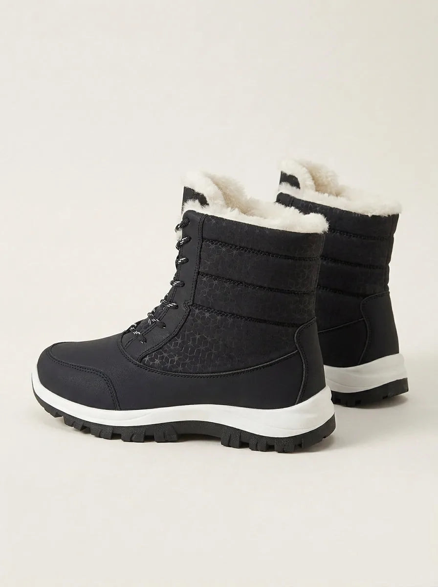 Faux Fur Lined Lace-Up Winter Snow Boots with Low Heel – Black, Red or White - image 1