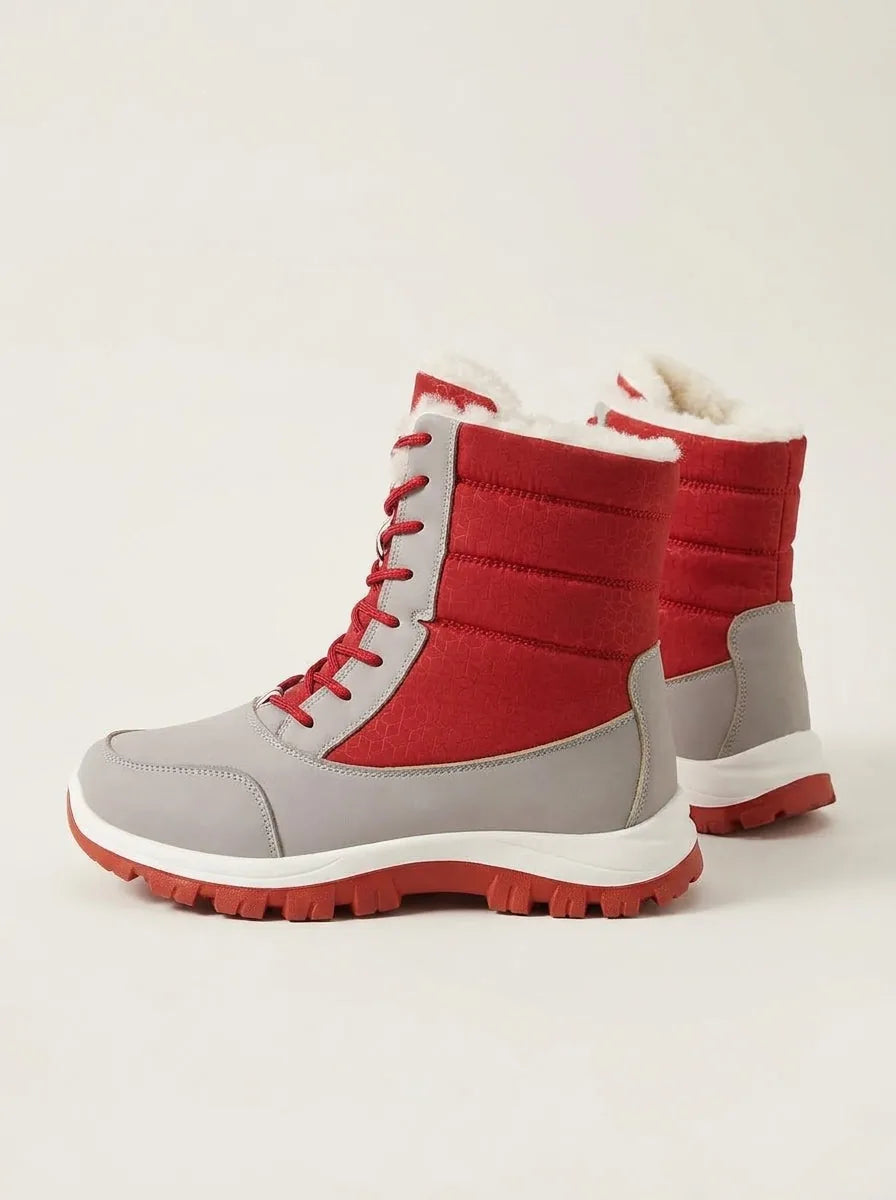 Faux Fur Lined Lace-Up Winter Snow Boots with Low Heel – Black, Red or White - image 3