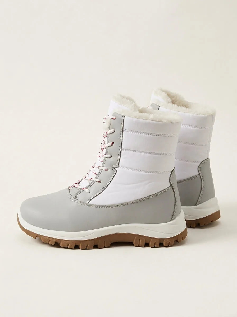 Faux Fur Lined Lace-Up Winter Snow Boots with Low Heel – Black, Red or White - image 5